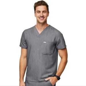 FIGS | Men's Gray Leon V-Neck One Double Pocket Scrubs Top (Size XS)
